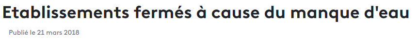 21 Mars 2018 - Une rupture de canalisation provoque la fermeture d'établissements scolaires.