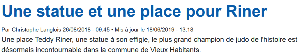 25 Août 2018 - Inauguration à Vieux Habitants de la statue de Teddy Riner.